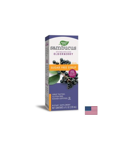 Самбукус сироп  от Черен бъз без захар | Sambucus Sugar Free Syrup | 120 ml Nature’s Way, 120 мл.