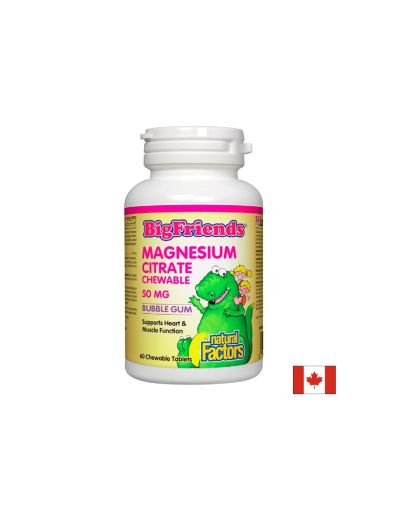 Магнезий цитрат за деца 50 мг | Magnesium Citrate | Natural Factors, 60 дъвч. табл. с вкус на дъвка 