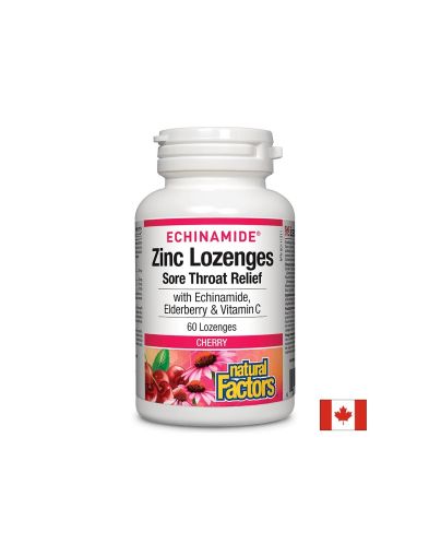 Цинк, ехинацея, витамин Ц | Zinc, Echinacea, Vitamin C | Natural Factors, 60 табл. за смучене