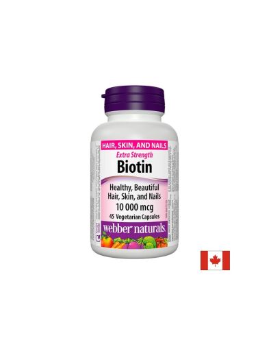 Биотин екстра 10000 мкг | Biotin Extra Strength  | Webber Naturals, 45 капс.