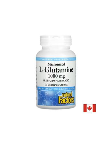 Л - Глутамин ( микронизиран ) 1000 мг | L-Glutamine | Natural Factors, 90 капс.