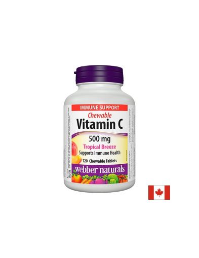 Chewable Vitamin C Tropical Breeze - Витамин С 500 mg, 120 дъвчащи таблетки с вкус на тропически плодове Webber Naturals