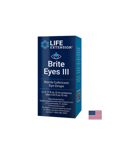 Brite Eyes III  - Стерилен овлажняващ разтвор за сухи и раздразнени очи, 2 флакона, 5 ml