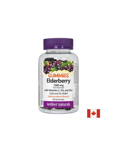 Черен бъз + Витамин Ц, Д3 и цинк | Elderberry, Zinc, Vitamin C | Webber Naturals, 60 желирани табл.