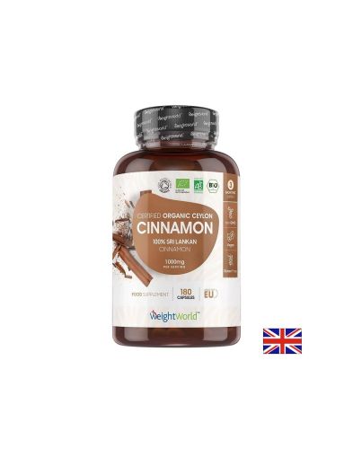 Био Цейлонска канела 1000 мг | Organic Ceylon Cinnamon | Weight Wolrd , 180 капс.
