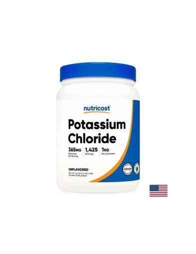 Калиев хлорид | Potassium Chloride Powder | Nutricost, 1 кг прах / 1425 дози