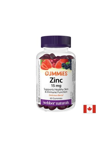 Цинк  Глюконат Гъми 15 мг | Zinc Gummies | Webber Naturals, 60 желирани табл.