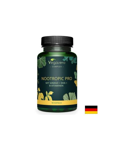 Ноотропик Про с Гинко Билоба, DHA и витамини В | Nootropic Pro mit Ginkgo + DHA + B-Vitaminen | Vegavero, 90 капс.