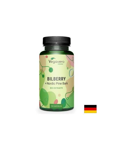 Черна боровинка + екстракт от Бор | Bilberry + Nordic Pine Bark BIO Extrakte | Vegavero, 90 капс.