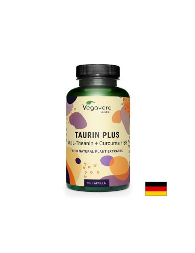 Таурин + Л-Теанин, куркума и витамин В3 | Taurin Plus Mit L-Theanin + Curcuma + B3 | Vegavero, 90 капс.