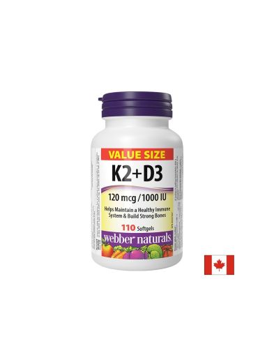 Витамин К2 120 мкг + Д3 1000 IU | Vitamin K2 + D3 | Webber Naturals, 110 драж.