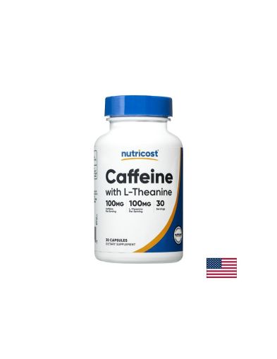 Кофеин 100 мг + Теанин 100 мг | Caffeine & Theanine | Nutricost, 30 капс.