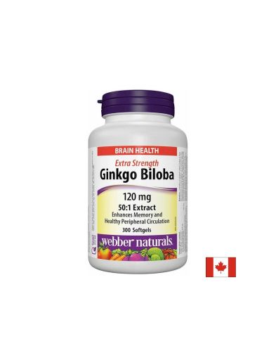 Гинко билоба Екстракт 120 мг | Ginkgo biloba Extra Strength | Webber Naturals, 300 драж.