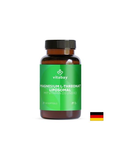 Липозомен Магнезий Треонат 2000 мг + Витамин Д3 и К2 | Liposomal Magnesium L-Threonate | Vitabay, 120 драж.