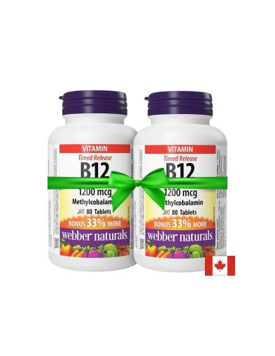2х Витамин Б12 (метилкобаламин) 1200 мкг | 2x B12 Methylcobalamin | Webber х 80 табл. с удълж. освобожд.
