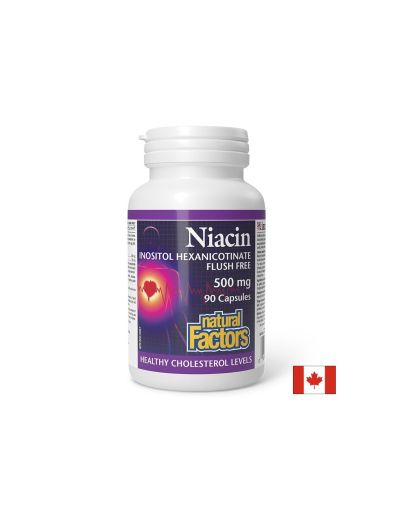 Ниацин 500 мг + Инозитол 120 мг | Niacin inositol Hexanicotinate Flush free | Natural Factors, 90 капс. 