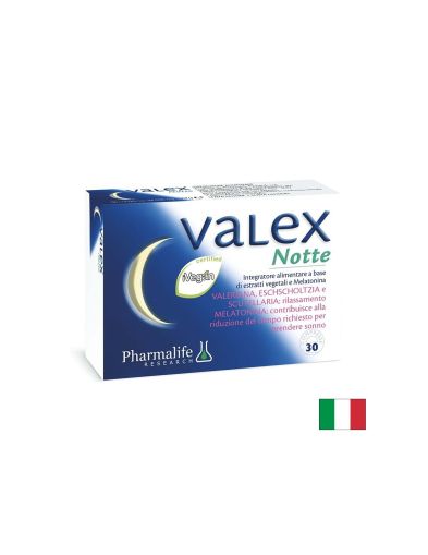 Валериана 500 mg + Мелатонин 1 mg + Калифорнийски мак – По-бързо заспиване и спокоен сън, Valex Notte, 30 таблетки