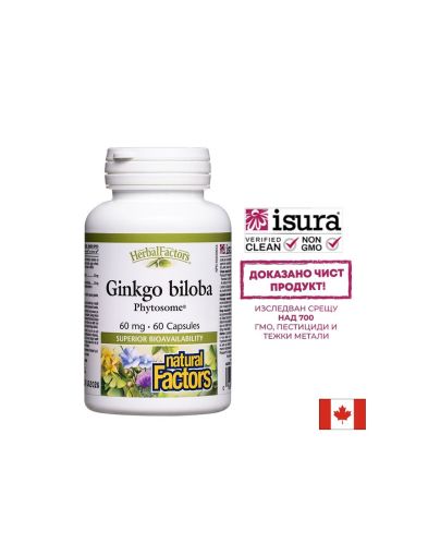 Гинко билоба Фитозоми 60 мг | Ginkgo biloba Phytosome | Natural Factors, 60 капс.