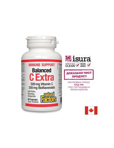 Витамин Ц 500 мг и Биофлавоноиди 350 мг, | Vitamin C & Bioflavonoids | Natural Factors, 90 капс.
