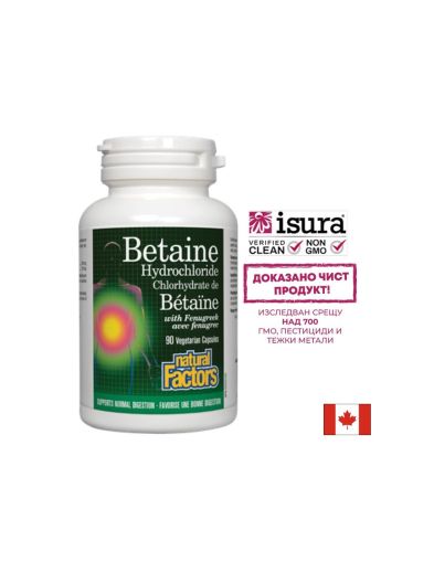Бетаин Хидрохлорид 500 мг | Betaine Hydrochloride | Natural Factors, 90 капс.