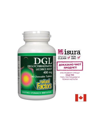 Деглициризиран сладник / Женско биле 400 мг | DGL | Natural Factors, 90 дъвч. табл.