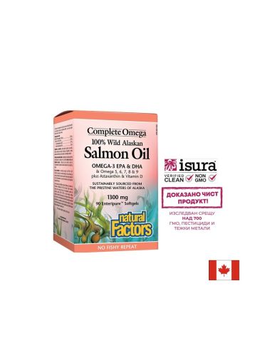Масло от Дива сьомга 1300 мг | Wild Alaskan Salmon Oil | Natural Factors, 90 капс.