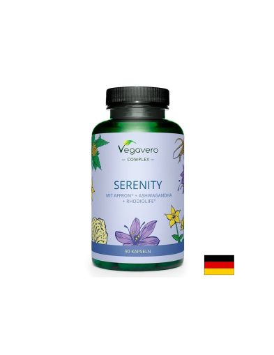 Билкова Антистрес Формула с Шафран + Ашваганда и Златен корен | Serenity mit Affron® + Ashwagandha + Rhodiolife® | Vegavero, 90 капс.