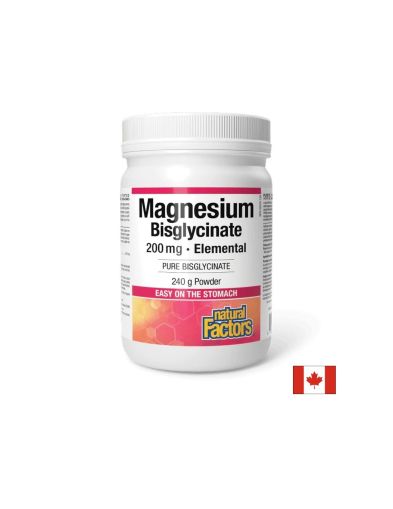 Магнезий  Бисглицинат на прах 200 мг | Magnesium Bisglycinate powder | Natural Factors, 290 гр