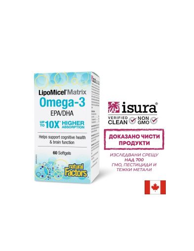 Омега 3 EPA 200 мг + DHA 133 мг | Omega 3 | Natural Factors, 60 софтгел капс. 