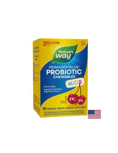 Primadophilus Kids – Пробиотик за деца, 3 млрд. CFU, 60 дъвчащи таблетки с вкус на череша