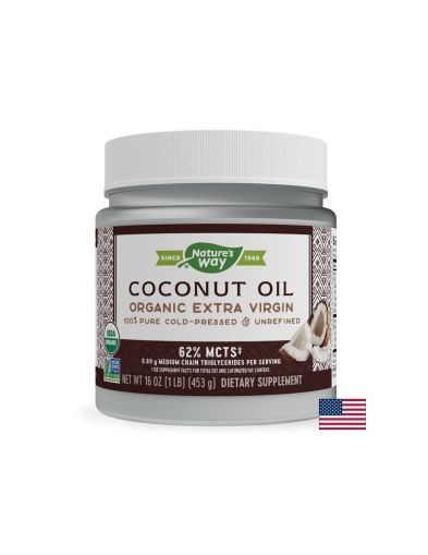 Кокосово масло, 62% MCT | Coconut Oil Organic Extra Virgin | Nature’s Way, 474 мл / 32 дози