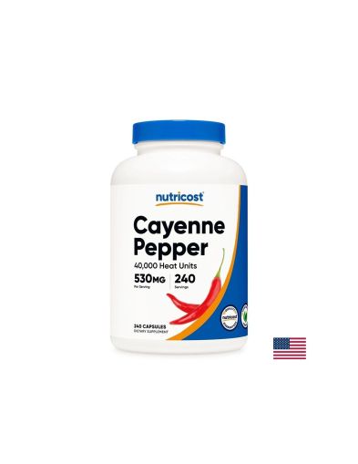 Кайен лют червен пипер 530 мг | Cayenne Pepper | Nutricost, 240 капс.