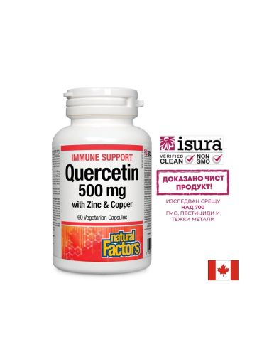 Кверцетин с цинк и мед | Immune Support Quercetin with Zinc & Copper | Natural Factors, 60 капас.