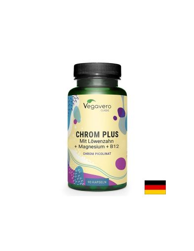 Хром + Глухарче, Магнезий и Витамин В12 | Chrom Plus Mit Löwenzahn + Magnesium + B12 | Vegavero, 90 капс.