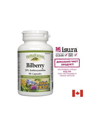 Черна боровинка екстракт | Bilberry | Natural Factors, 90 капсули