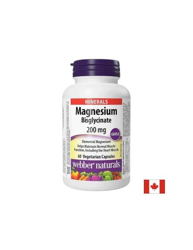 Магнезий  Бисглицинат 200 мг | Magnesium Bisglycinate | Webber Naturals, 60 капс.