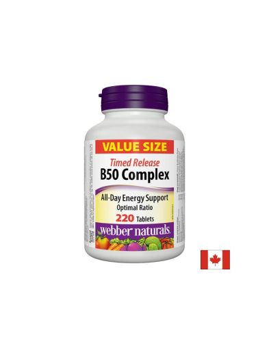 Витамин Б50 Комплекс | Vitamin B Complex | Webber Naturals, 220 табл.