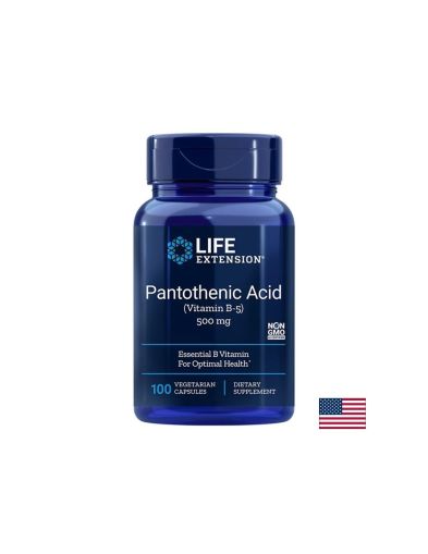 Пантотенова киселина Витамин Б5 500 мг | Pantothenic Acid Vitamin B5 | Life Extension, 100 V капс.