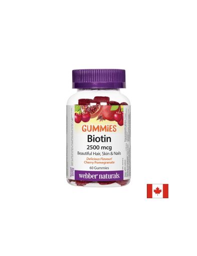 Биотин 2500 мкг | Коса, кожа, нокти | Biotin | Webber Naturals, 60 желирани табл.