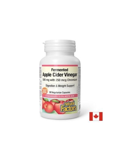 Ябълков Оцет 500 мг + Хром Пиколинат 250 мкг | Apple Cider Vinegar & Chromium Picolinate | Natural Factors, 90 капс.