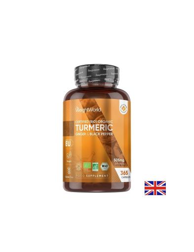 Куркума 480 мг + Джинджифил 20 мг + Черен пипер | Turmeric + Ginger + Black Pepper | WeightWorld, 365 капс.