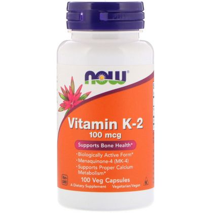 Витамин К2 100 мкг | Менахинон | MK-4 | Vitamin K-2 | Now Foods, 100 капс 