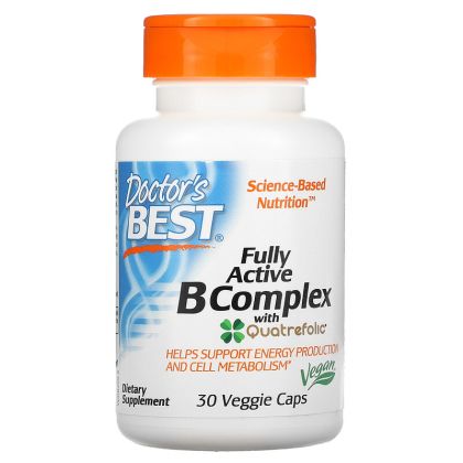 Б Комплекс | Fully Active B Complex | Doctor's Best, 30 вегетариански капсули
