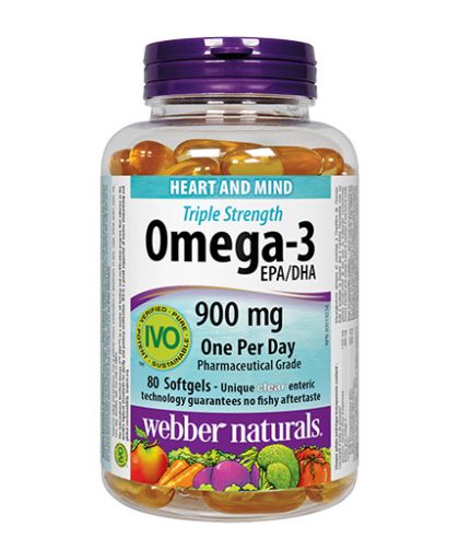 Омега-3 тройна концентрация 900 мг | Omega-3 Triple Strenght | Webber Naturals, 80 дражета 