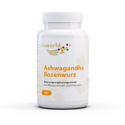 Ашваганда екстракт, златен корен, витамини В1 и В5 |  Ashwagandha Rosenwurz |   Vitaworld ®, 60 капс. 