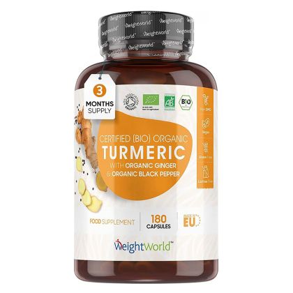 и Черен пипер | Certified (BIO) Organic Turmeric with Organic Ginger and Black peppеr | Weight World , 180 капс. 