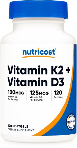 Витамин К-2 100 мкг + Д-3  5000 IU | Vitamin k2 + D3 | Nutricost, 120 дражета 