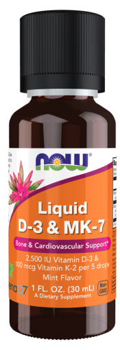 Течен витамин Д3 + К2 | Liquid D-3 & MK-7 | Now Foods, 30 мл / 163 дози  
