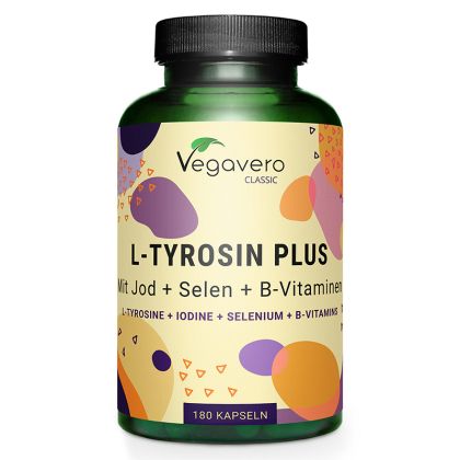 Л-Тирозин + Йод, Селен и Витамини В-Комплекс | L-Tyrosin Plus mit Jod + Selen + B-Vitaminen | Vegavero, 180 капс. 