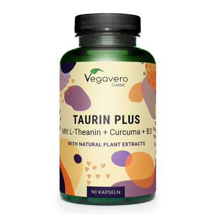 Таурин + Л-Теанин, куркума и витамин В3 | Taurin Plus Mit L-Theanin + Curcuma + B3 | Vegavero, 90 капс. 